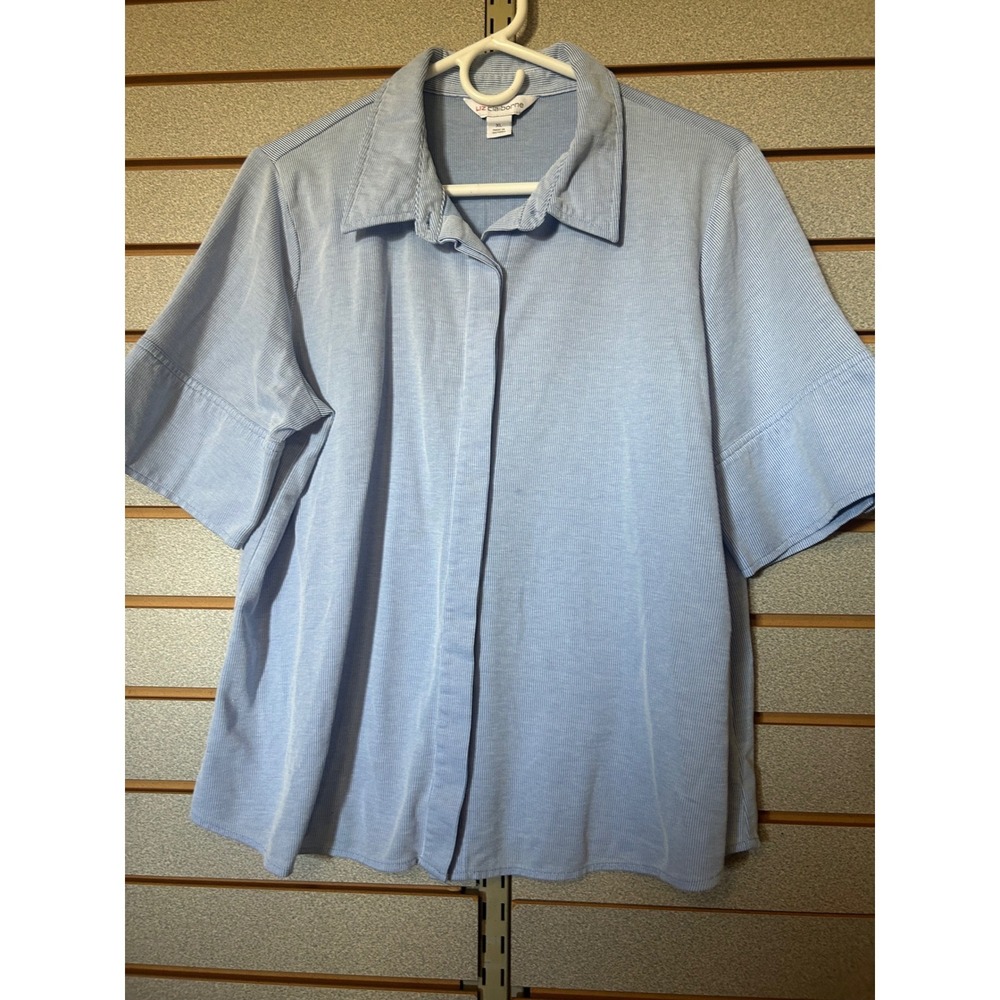 Liz Claiborne Blue White Micro Stripe Short Sleeve Button Down Shirt XL